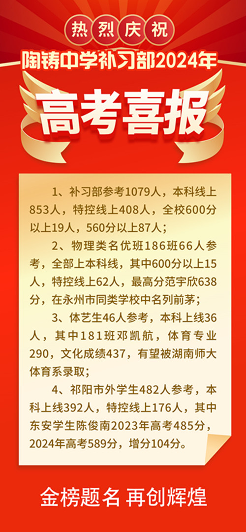 陶铸中学高补部——高考喜报
